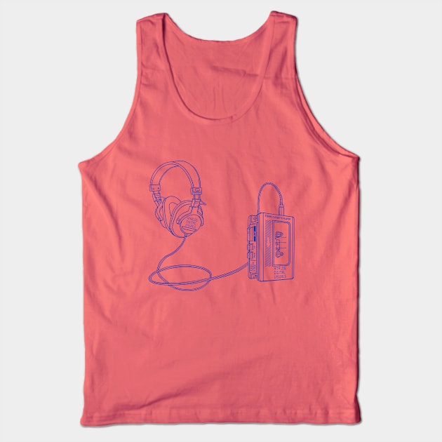 Portable Tape Player (Cosmic Cobalt Lines) Analog / Music Tank Top by Analog Digital Visuals